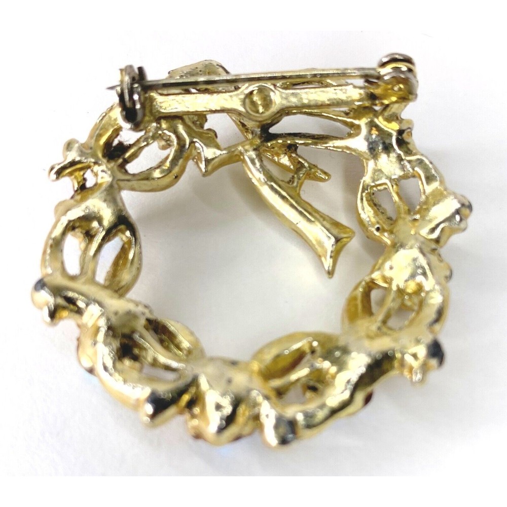 1960 Gold Tone Aurora Vintage Brooch Rhinestones, Circle - Picture 7 of 10